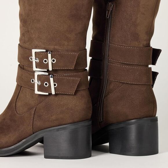 The Drop Women's suede Tall Biker Boots size 8 with Buckles - Picture 7 of 8